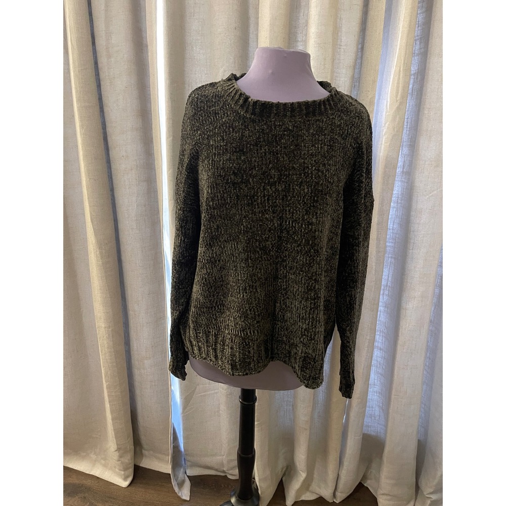 Seven 7 Women's L/G Dark Green Pullover Crewneck Sweater Knit Relaxed Fit Casual